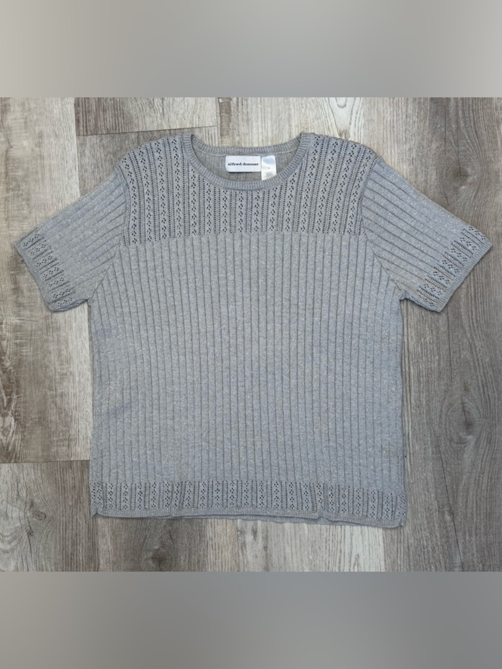 Alfred Dunner Silver Metallic Crew Neck Short Sleeve Sweater Women’s Size XL